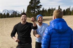Jet, left, and Dave in a scene from Season 1 of The Amazing Race Canada. (CTV)