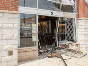 Crooks drove a stolen truck through the front doors of a jewelry store near Torbram Rd. and North Park Dr. during a heist on May 8, 2019. (Peel Regional Police handout)