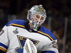 Rookie goaltender Jordan Binnington has helped the St. Louis Blues go from last place on Jan. 2 to one with away from winning the Cup. (AP FILES)