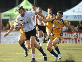 Liam Kay (left) and the Toronto Wolfpack defeated the Dewsbury Rams 70-8 Saturday. (Jack Boland/Toronto Sun)