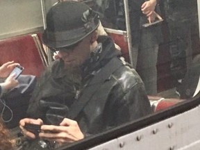 A man appearing to be the mysterious TTC Leprechaun on a Line 2 subway on June. 4, 2019.