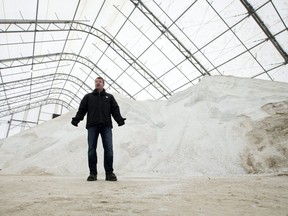 A mountain of road salt at the city's Exeter Road operations centre in London, Ont. on December 8, 2016.  (Craig Glover/Postmedia Network)