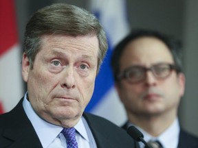 Mayor John Tory during a press conference for an update on the city budget and labour contract talks at City Hall on Thursday February 18, 2016.