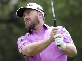 Graeme McDowell watches his drive on the ninth hole during the second round of the Texas Open Friday, April 5, 2019, in San Antonio. (AP Photo/Eric Gay)