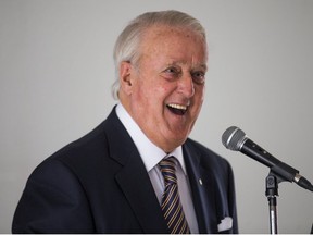 Former Canadian Prime Minister Brian Mulroney speaks at the Annandale Golf Club in Ajax, Ont. on Monday March 5, 2018.