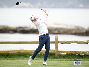 Nick Taylor of Canada plays a shot from the 18th tee during the final round of the 2019 U.S. Open at Pebble Beach Golf Links on June 16, 2019 in Pebble Beach, California. (Christian Petersen/Getty Images)