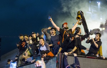 Fans fill the streets of downtown Toronto, Ont. celebrating the Toronto Raptors victory over the Golden State Warriors in the NBA Finals on Friday June 14, 2019. Ernest Doroszuk/Toronto Sun/Postmedia