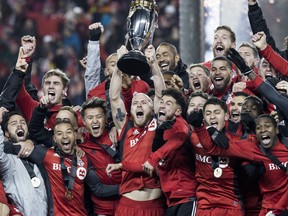 Toronto FC hoists the MLS Cup in 2017. Some are discounting that title as not being “major.” (CRAIG ROBERTSON/TORONTO SUN FILES)