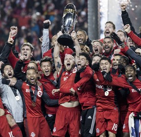 Toronto FC hoists the MLS Cup in 2017. Some are discounting that title as not being “major.” (CRAIG ROBERTSON/TORONTO SUN FILES)