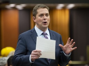 Conservative Leader Andrew Scheer rises during Question Period in the House of Commons in Ottawa on Wednesday, May 29, 2019. (THE CANADIAN PRESS/Adrian Wyld)