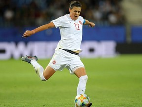 Christine Sinclair of Canada runs with the ball during the 2019 FIFA Women's World Cup France group E match between Canada and Cameroon at Stade de la Mosson on June 10, 2019 in Montpellier, France.