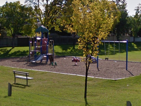 A screenshot from Google Maps shows the northeast Calgary park where Gillian Webster's four and a half year old son, James, was cut by razorblades wedged into the top of a slide. The park is located near Centre St and 60th Ave N.E. (Google Maps)