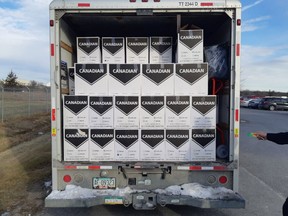 A vehicle stop on Hwy. 401 in Napanee in January 2019 led to the seizure of 296 cases of illegal cigarettes packed into a U-Haul truck.