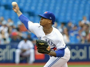 Toronto Blue Jays starting pitcher Marcus Stroman delivers a pitch against the Kansas City Royals in the first inning at Rogers Centre. (DAN HAMILTON/USA TODAY Sports)