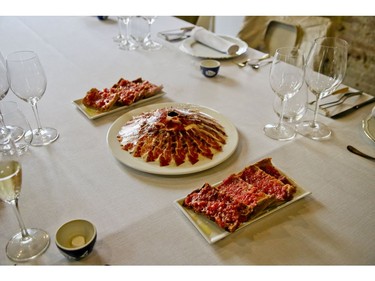 Cooking classes at El Altar in Barcelona, Spain on Sunday June 9, 2019. Cured ham and tomato bread are a part of the meal. Veronica Henri/Toronto Sun/Postmedia Network