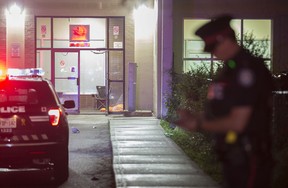 Two men were gunned down at a highrise on Emmett Ave. in the city’s west end on Saturday, June 29, 2019, and Toronto Police are trying to determine if a third man who walked into hospital with gunshot wounds is connected to the double murder. (John Hanley photo)