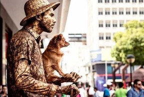 Yorge Luís Ruiz immigrated to Brazil from Venezuela in search of a better life and started performing his living statue routine with his cute canine named Jaspe. INSTAGRAM