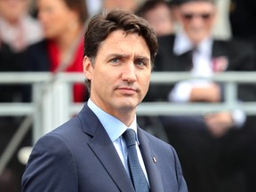 PORTSMOUTH, ENGLAND - JUNE 05: Canada's prime minister, Justin Trudeau attends the D-day 75 Commemorations on June 05, 2019 in Portsmouth, England. The political heads of 16 countries involved in World War II joined Her Majesty, The Queen is on the UK south coast for a service to commemorate the 75th anniversary of D-Day. Overnight it was announced that all 16 had signed an historic proclamation of peace to ensure the horrors of the Second World War are never repeated. The text has been agreed by Australia, Belgium, Canada, Czech Republic, Denmark, France, Germany, Greece, Luxembourg, Netherlands, Norway, New Zealand, Poland, Slovakia, the United Kingdom and the United States of America. (Photo by Chris Jackson-WPA Pool/Getty Images