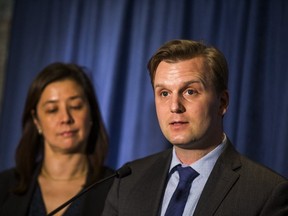 Toronto health board Chairman Joe Cressy and Toronto Medical Officer of Health Eileen de Villa are pictured at City Hall on May 27, 2019. (Ernest Doroszuk, Toronto Sun)