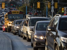 Late afternoon traffic along Spadina Ave. of cars waiting to exit onto the westbound Gardiner Expressway in Toronto, Ont. on Tuesday Sept. 4, 2018.
