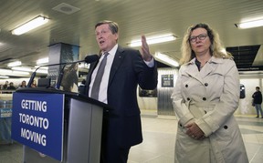 Toronto Mayor John Tory and TTC Chair Councillor Jaye Robinson announced at a press conference at Bloor-Yonge station that the city was moving ahead with its transit plans. Wednesday, April 3, 2019. (Stan Behal/Toronto Sun/Postmedia Network)