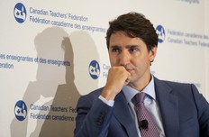 Prime Minister Justin Trudeau listens to a question during a discussion at the Canadian Teachers Federation annual general meeting in Ottawa, Thursday, July 11, 2019. (THE CANADIAN PRESS/Adrian Wyld)