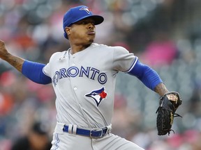 Toronto Blue Jays starter Marcus Stroman throws a pitch during Friday's game at Detroit. (USA TODAY SPORTS)