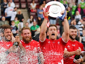 Members of the Toronto Wolfpack celebrates winning the regular-season points title on Sunday. (TORONTO WOLFPACK PHOTO)