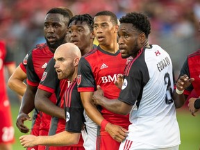 Ottawa Fury FC and Toronto FC players square off during last year's Canadian Championship semifinal match. (Paul Giamou/Toronto FC photo)