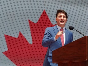 Prime Minister Justin Trudeau speaks during Canada Day festivities on Parliament Hill in Ottawa, Ontario, Canada July 1, 2019.