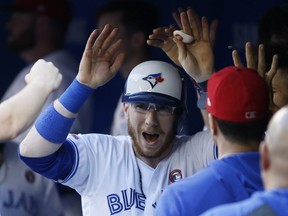 Toronto Blue Jays catcher Danny Jansen (9) celebrates his solo homerun against the Boston Red Sox during the second inning at Rogers Centre.  John E. Sokolowski-USA TODAY Sports