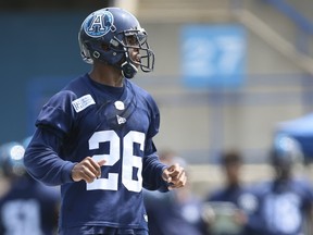 Argos defensive back Kevin Fogg, running through drills at Lamport Stadium on Wednesday, spent three seasons in the Blue Bombers secondary.  Jack Boland/Toronto Sun