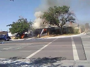 A fire is seen following an earthquake in Ridgecrest , Calif., on Thursday, July 4, 2019.