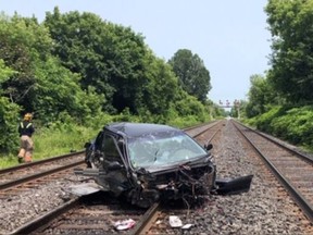 A man is lucky to be alive after a train collided with a GO Train in Mississauga on Tuesday. (Twitter, Peel Regional Police)