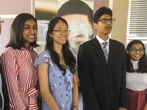 Khalesha Alli, left, Elin Liu, Hshmat Sahak, and Saranya Jeyakakanthan were among the TDSB's top scholars for 2019