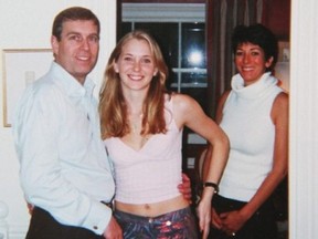 Prince Andrew, Virginia Roberts Giuffre and socialite Ghislaine Maxwell in a photo Giuffre says was taken in March 2001.