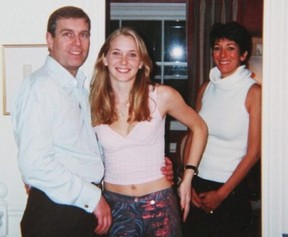 Prince Andrew, Virginia Roberts Giuffre and socialite Ghislaine Maxwell in a photo Giuffre says was taken in March 2001.