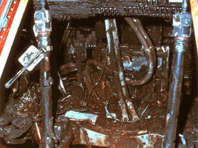 Burned out interior of Apollo 1 capsule.