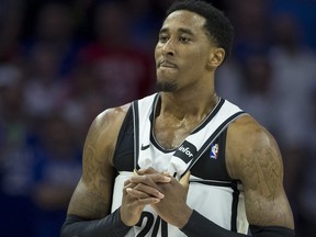 Rondae Hollis-Jefferson of the Brooklyn Nets looks on against the Philadelphia 76ers in Game 5 of the 2019 NBA Playoffs at the Wells Fargo Center on April 23, 2019 in Philadelphia. (Mitchell Leff/Getty Images)