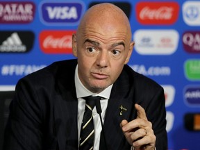 FIFA president Gianni Infantino speaks during the FIFA Closing Press Conference at Stade de Lyon in Lyon, France, on Friday, July 5, 2019.