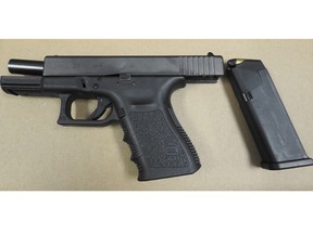Photo of the unauthorized glock handgun seized during an arrest in Ajax.