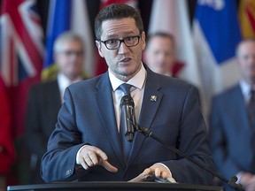 Quebec Environment Minister Benoit Charette fields questions at the closing news conference of the Canadian Council of Ministers of the Environment meeting in Halifax on Thursday, June 27, 2019. (THE CANADIAN PRESS/Andrew Vaughan)