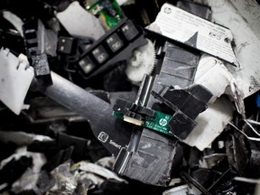 Ground up electronic parts ready to be sorted in the recycling process.