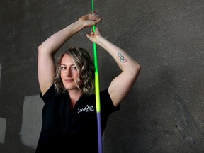 Olympian javelin thrower Liz Gleadle poses for a photo in Calgary, Alta., on Wednesday May 25, 2016.