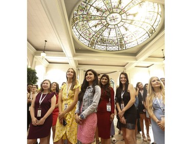 Miss World Canada 2019 delegates were at Casa Loma  before Saturday's finale. Naomi Colford (yellow dress) the 2019 winner is seen with her fellow delegates  on Wednesday July 24, 2019. Jack Boland/Toronto Sun/Postmedia Network