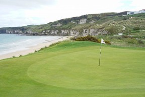 The par-4 fifth hole at Royal Portrush is one of the truly special places in the world of golf. Hit your approach shot three yards long and you’ll find your ball on the beach or in the sea. (Jon McCarthy)