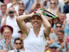 Simona Halep celebrates winning the Wimbledon final against Serena Williams of the U.S. REUTERS/Hannah McKay