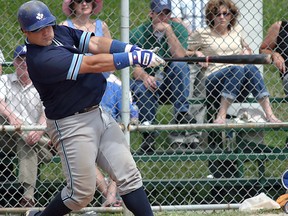 Damon Topolie and the baseball Leafs fell to the Barrie Baycats 13-3 on Friday night. (Toronto Sun file photo)