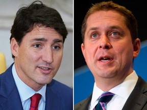 Liberal Prime Minister Justin Trudeau (L) and Conservative Party Leader Andrew Scheer.