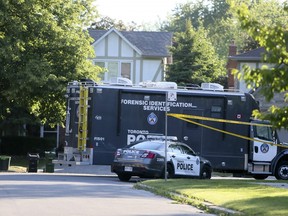 Police investigate a shooting on Cobblestone Dr. in North York on Monday July 1, 2019.